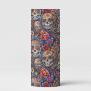 Sugar Skull Art - Intricate Day of the Dead Pillar Candle