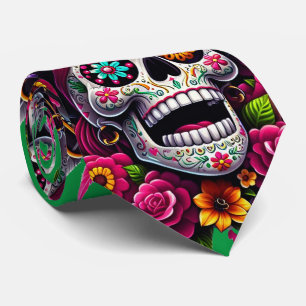 Sugar Skull Art - Jolly Pirate Skull (Green) Neck Tie