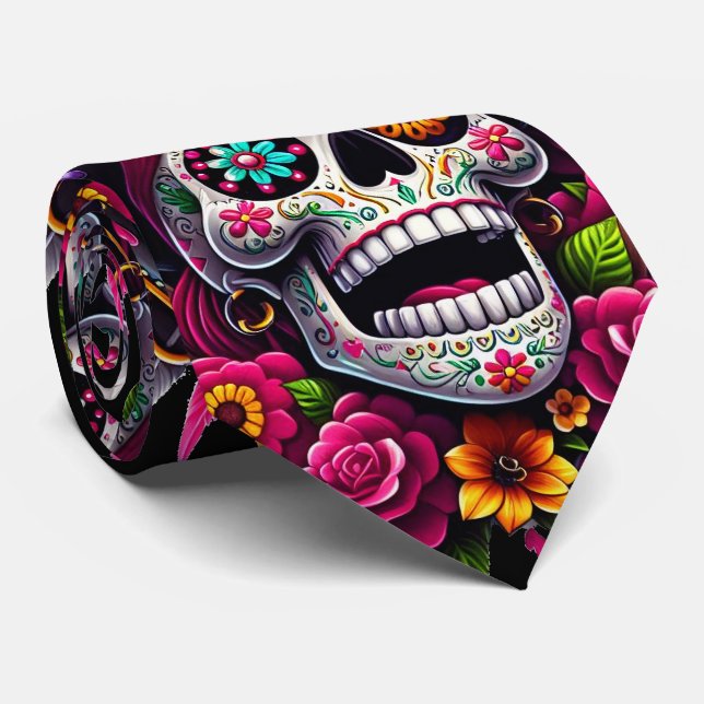 Sugar Skull Art - Jolly Pirate Skull Neck Tie (Rolled)