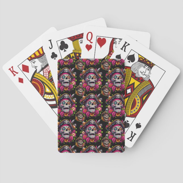 Sugar Skull Art - Jolly Pirate Skull Poker Cards (Back)