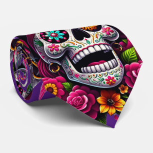 Sugar Skull Art - Jolly Pirate Skull (Purple) Neck Tie