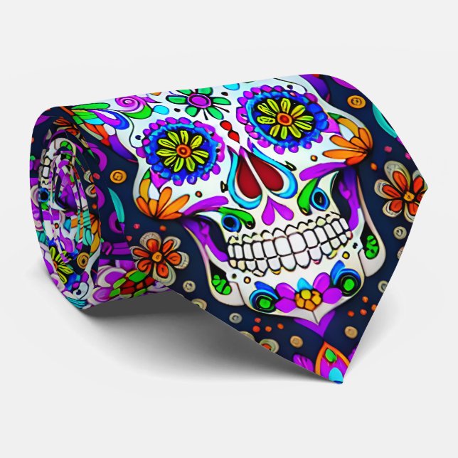 Sugar Skull Art - Life in Death Neck Tie (Rolled)