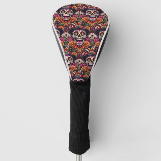 Sugar Skull Art - Marigold Sugar Skull Golf Head Cover (Front)