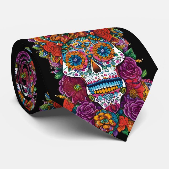 Sugar Skull Art - Mesmerizing Beauty Neck Tie (Rolled)