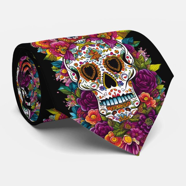 Sugar Skull Art - Mexico's Day of the Dead Neck Tie (Rolled)
