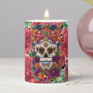 Sugar Skull Art - Mexico's Day of the Dead Pillar Candle