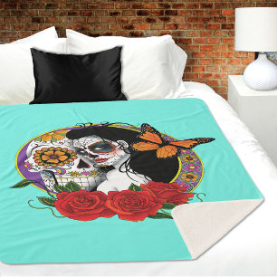 Sugar Skull Art Nouveau Sherpa Blanket