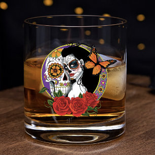 Sugar Skull Art Nouveau Whiskey Glass