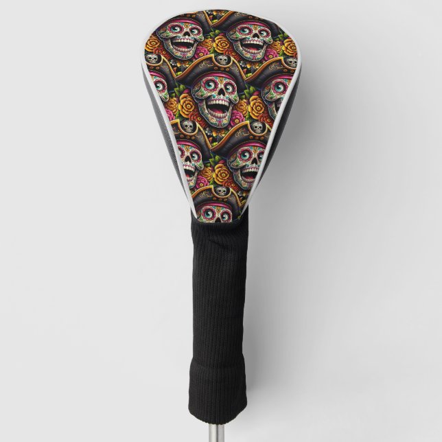 Sugar Skull Art - Pirate Skull Golf Head Cover (Front)