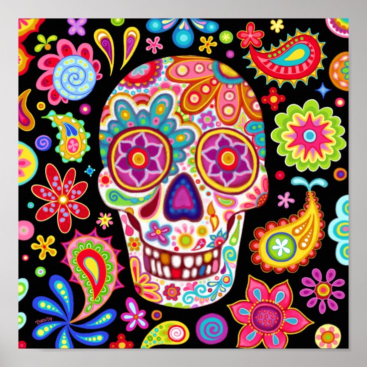 Sugar Skull Art Poster Print - Day of the Dead Art | Zazzle