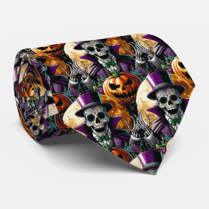 Sugar Skull Art - Pumpkin's Midnight Halloween Neck Tie
