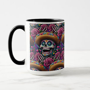 Sugar Skull Art - Skeleton Sombrero Roses Calavera Mug