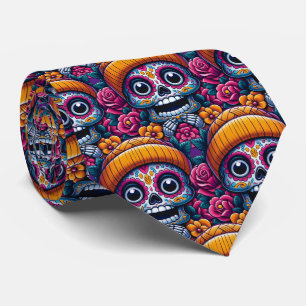 Sugar Skull Art - Skull in Beanie Calavera Neck Tie