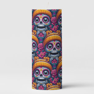 Sugar Skull Art - Skull in Beanie Calavera Pillar Candle