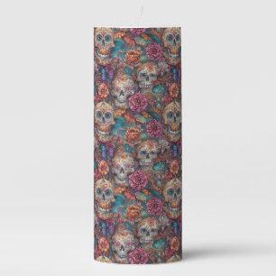 Sugar Skull Art - Skulls and Butterflies Pillar Candle