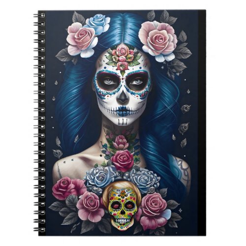 Sugar Skull Art _ Striking Woman in Skull Makeup Notebook