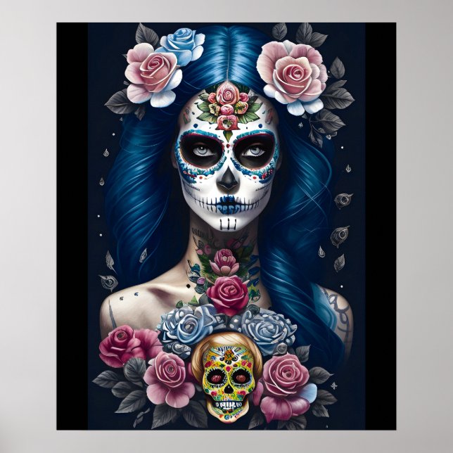 Sugar Skull Art - Striking Woman in Skull Makeup Poster (Front)