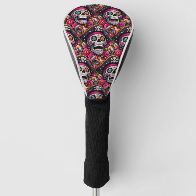 Sugar Skull Art - Swashbuckling Pirate Skull Golf Head Cover (Front)
