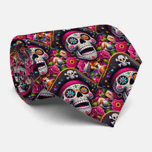 Sugar Skull Art - Swashbuckling Pirate Skull Neck Tie