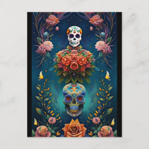 Sugar Skull Art - Traditional Dia de los Muertos Postcard