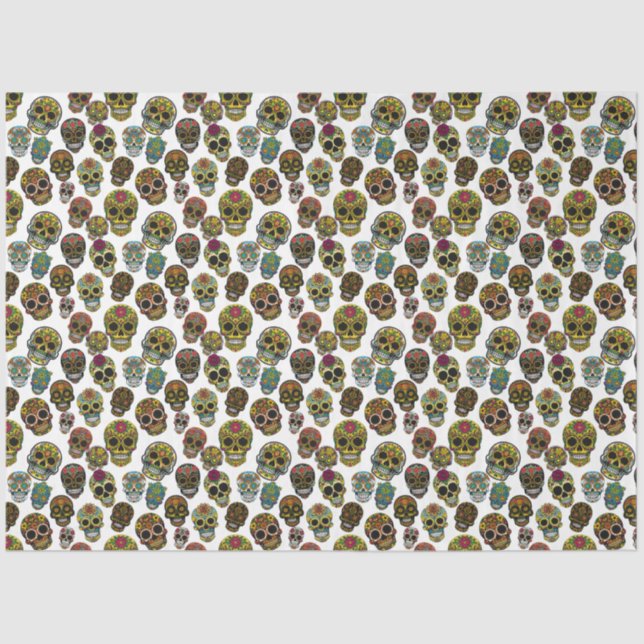 Sugar Skull Art - Traditional Pattern (White) Tissue Paper (Front)