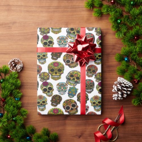 Sugar Skull Art _ Traditional Pattern White Wrapping Paper