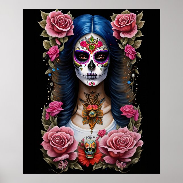 Sugar Skull Art - Traditional Woman Poster (Front)