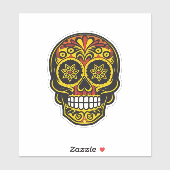 Sugar Skull Art - Traditional Yellow and Red Sticker (Sheet)