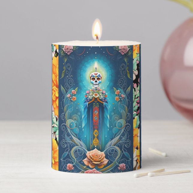 Sugar Skull Art - Unleash the Spirit of Mexico Pillar Candle (In Situ)