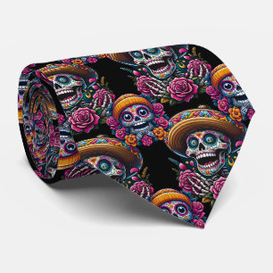 Sugar Skull Art - Vibrant Day of the Dead Neck Tie