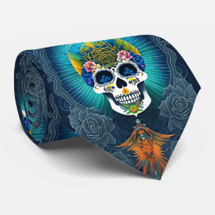Sugar Skull Art - Vibrant Day of the Dead Neck Tie