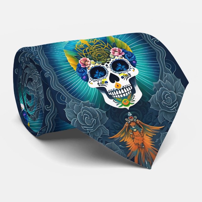 Sugar Skull Art - Vibrant Day of the Dead Neck Tie (Rolled)