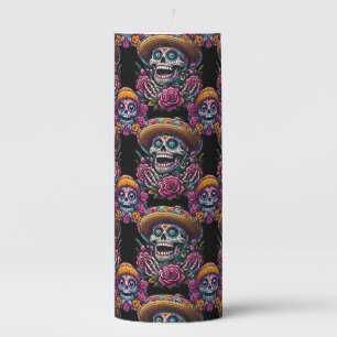 Sugar Skull Art - Vibrant Day of the Dead Pillar Candle