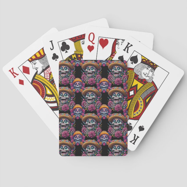 Sugar Skull Art - Vibrant Day of the Dead Poker Cards (Back)
