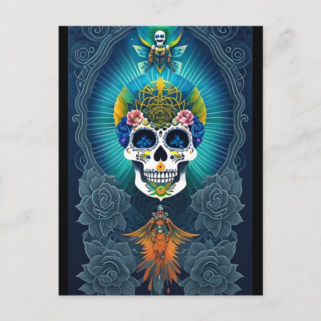 Sugar Skull Art - Vibrant Day of the Dead Postcard (Front)