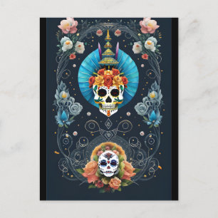 Sugar Skull Art - Vibrant Dia de los Muertos Postcard