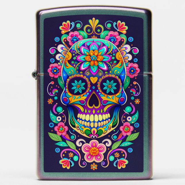 Sugar Skull Art - Vibrant Expression of Tradition Zippo Lighter (Front)