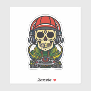 Sugar Skull Art with Headphones and Turntable DJ Sticker