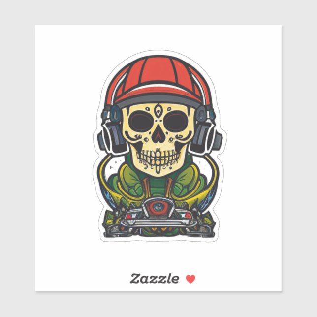 Sugar Skull Art with Headphones and Turntable DJ Sticker (Sheet)