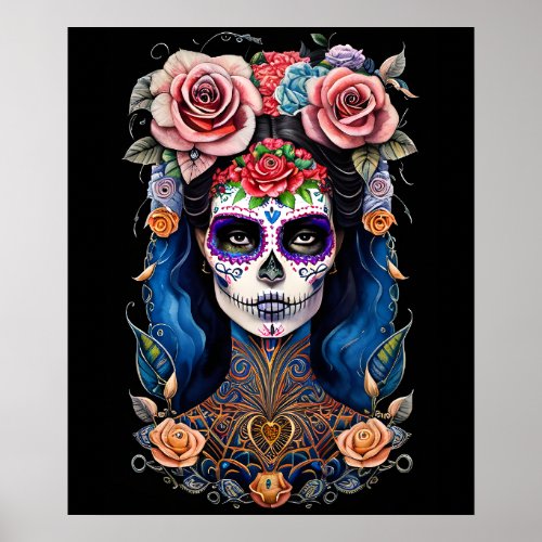 Sugar Skull Art _Woman in Gorgeous Skull Makeup Poster