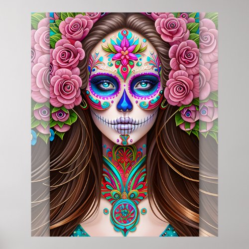 Sugar Skull Art _ Woman in Sugar Skull Makeup Poster