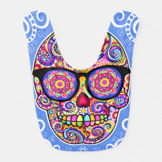 Sugar Skull Baby Bib - Skull Wearing Glasses
