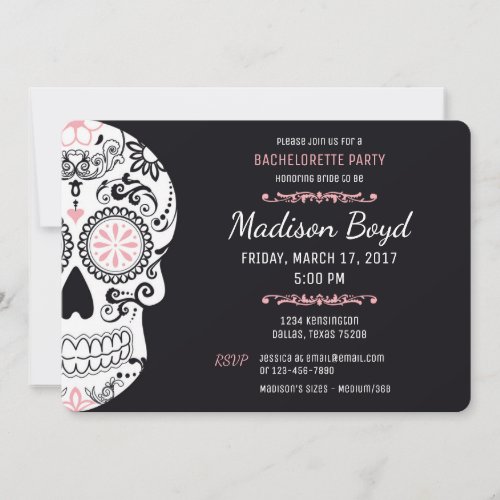 Sugar Skull Bachelorette Party Pink  Black Invite
