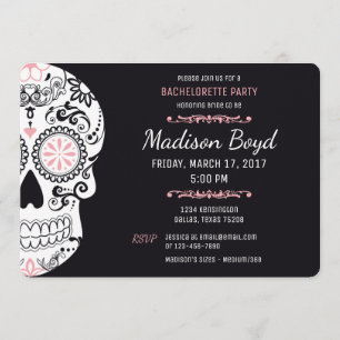 Sugar Skull Bachelorette Party Pink & Black Invite