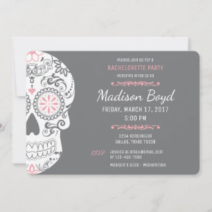 Sugar Skull Bachelorette Party Pink & Grey Invites