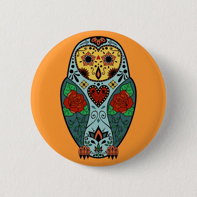 Sugar Skull Barn Owl Button (Front)
