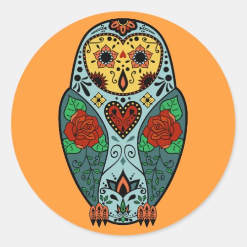 Sugar Skull Barn Owl Classic Round Sticker
