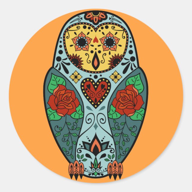 Sugar Skull Barn Owl Classic Round Sticker (Front)