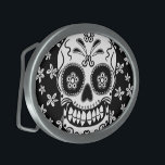 Sugar Skull Belt Buckle<br><div class="desc">Dia de los Muertos (Day of the Dead) sugar skull with flowers.</div>