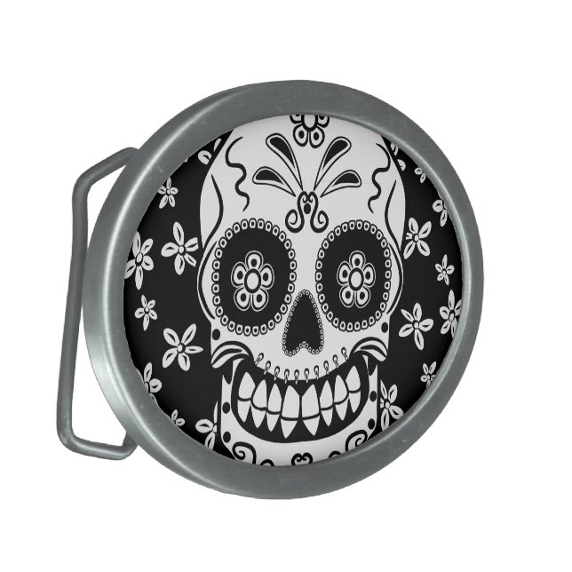 Sugar Skull Belt Buckle (Front Left)